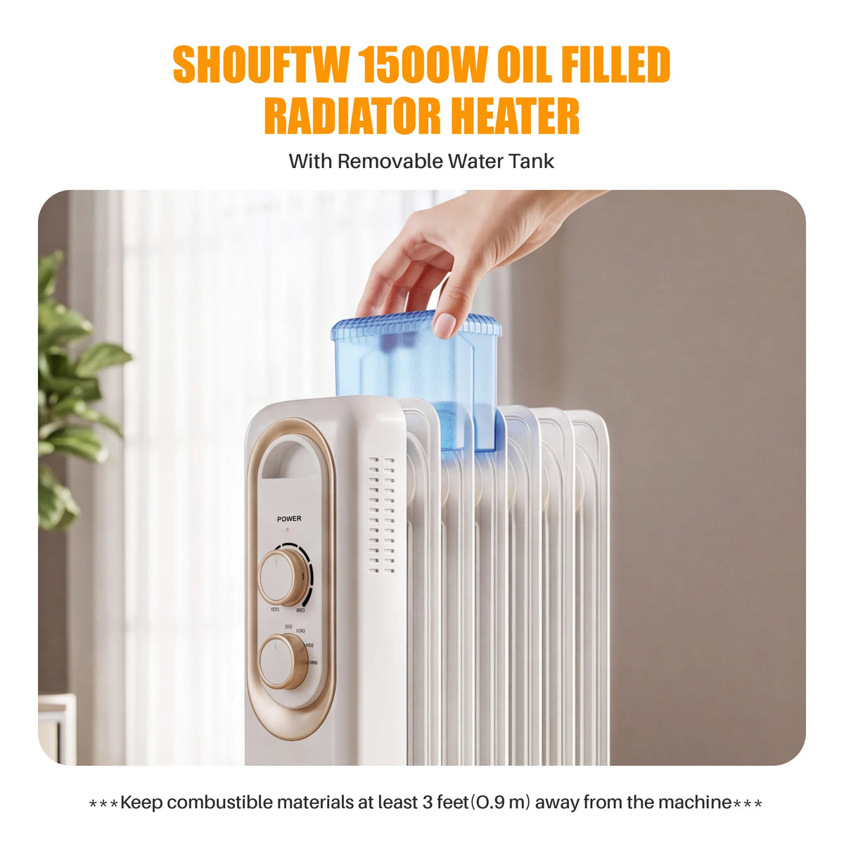JHK 1500W Oil Filled Radiator Heater With Adjustable Thermostat