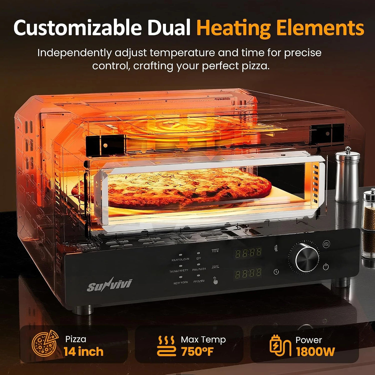 Portable Electric Pizza Oven With Preset Cooking And Baking Stone
