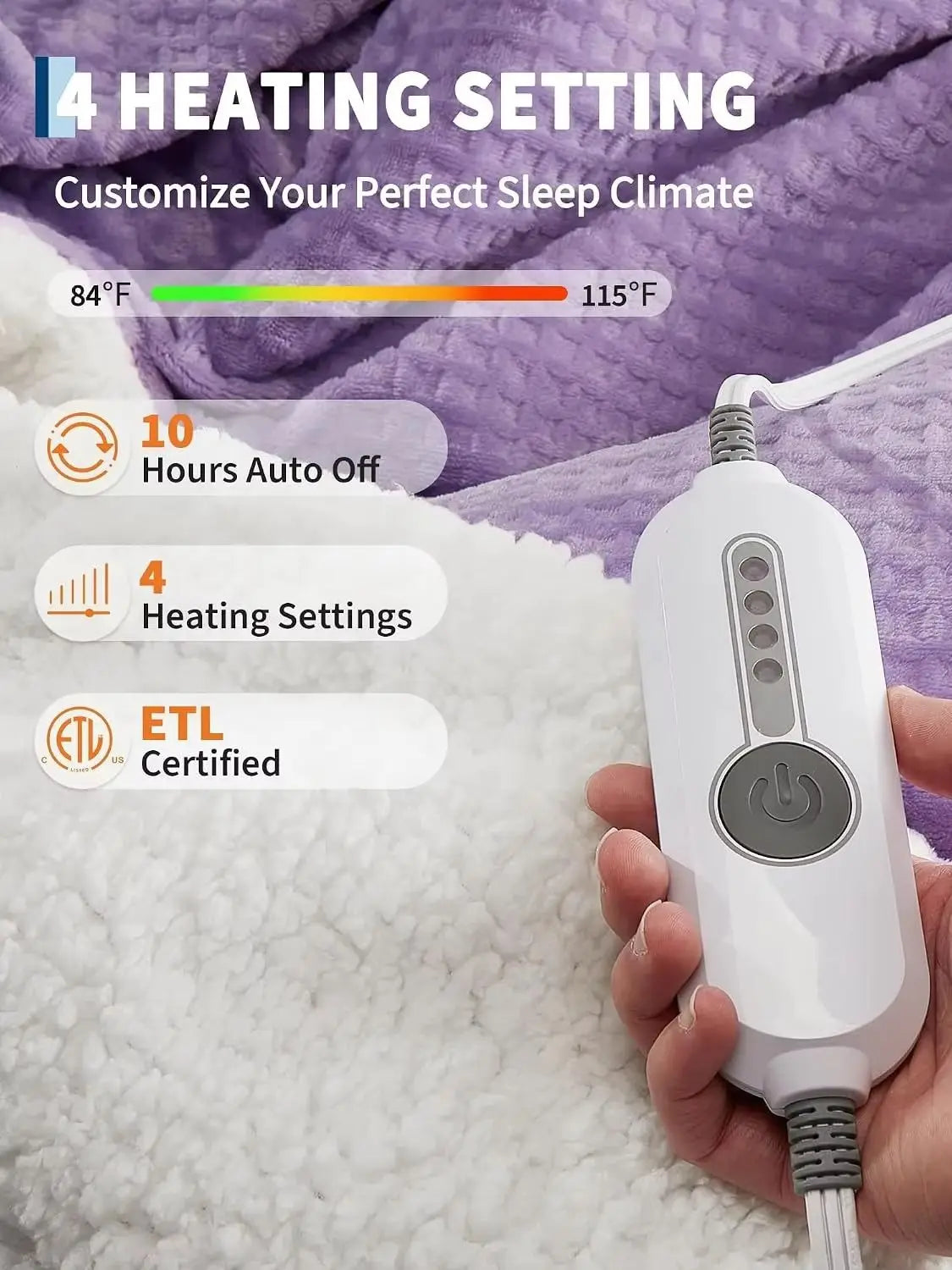Cozy Flannel Sherpa Heated Electric Blanket With Auto Shutoff