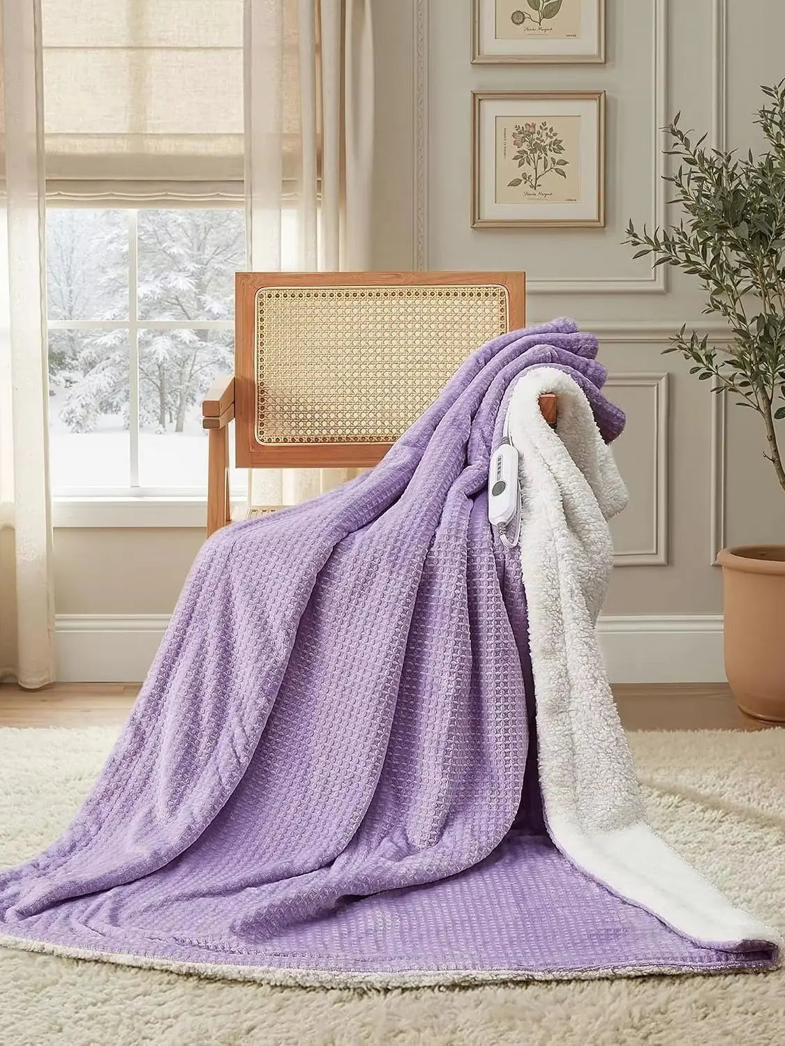 Cozy Flannel Sherpa Heated Electric Blanket With Auto Shutoff