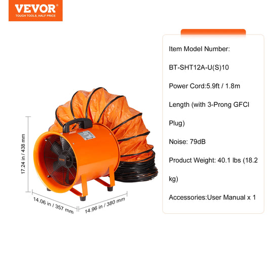 SucceBuy Industrial Exhaust Fan With Ventilation Duct Hose