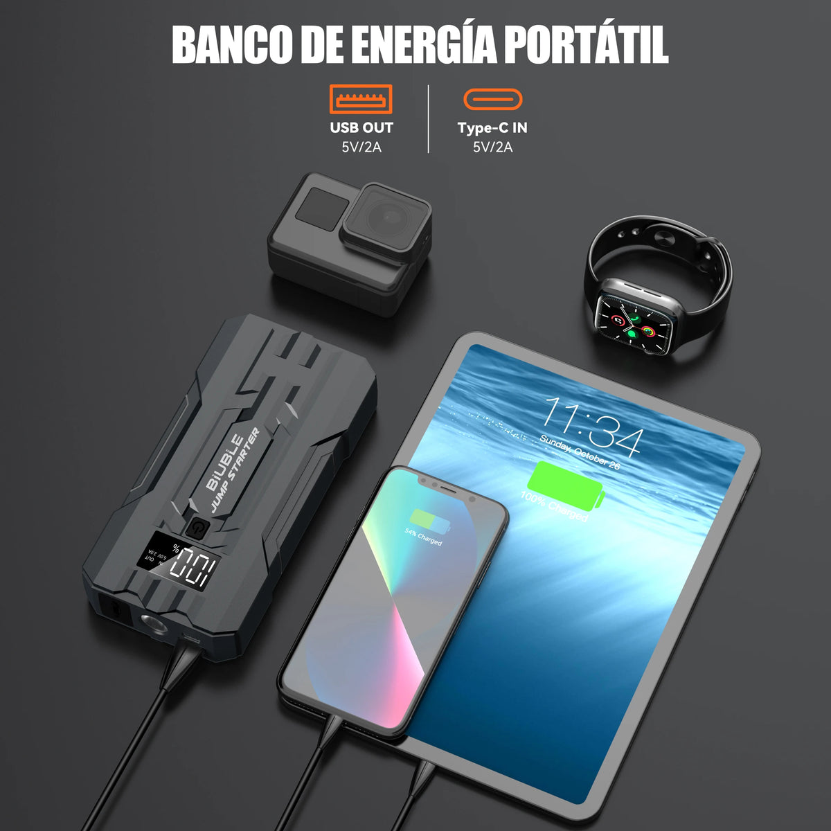 BIUBLE Portable Car Jump Starter With Smart Safety Cable