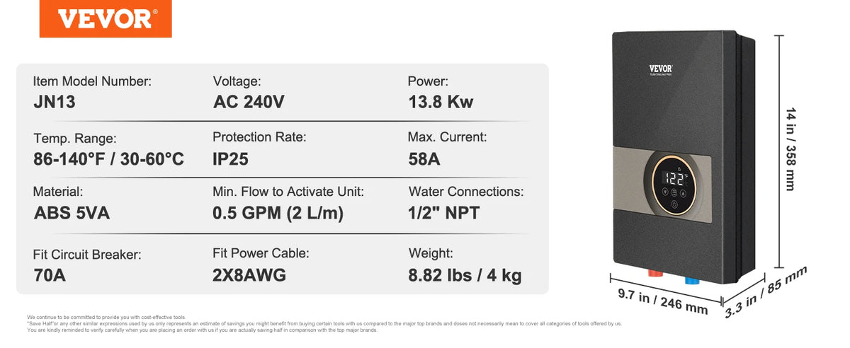 SucceBuy Instant Electric Water Heater With Digital Temperature Display