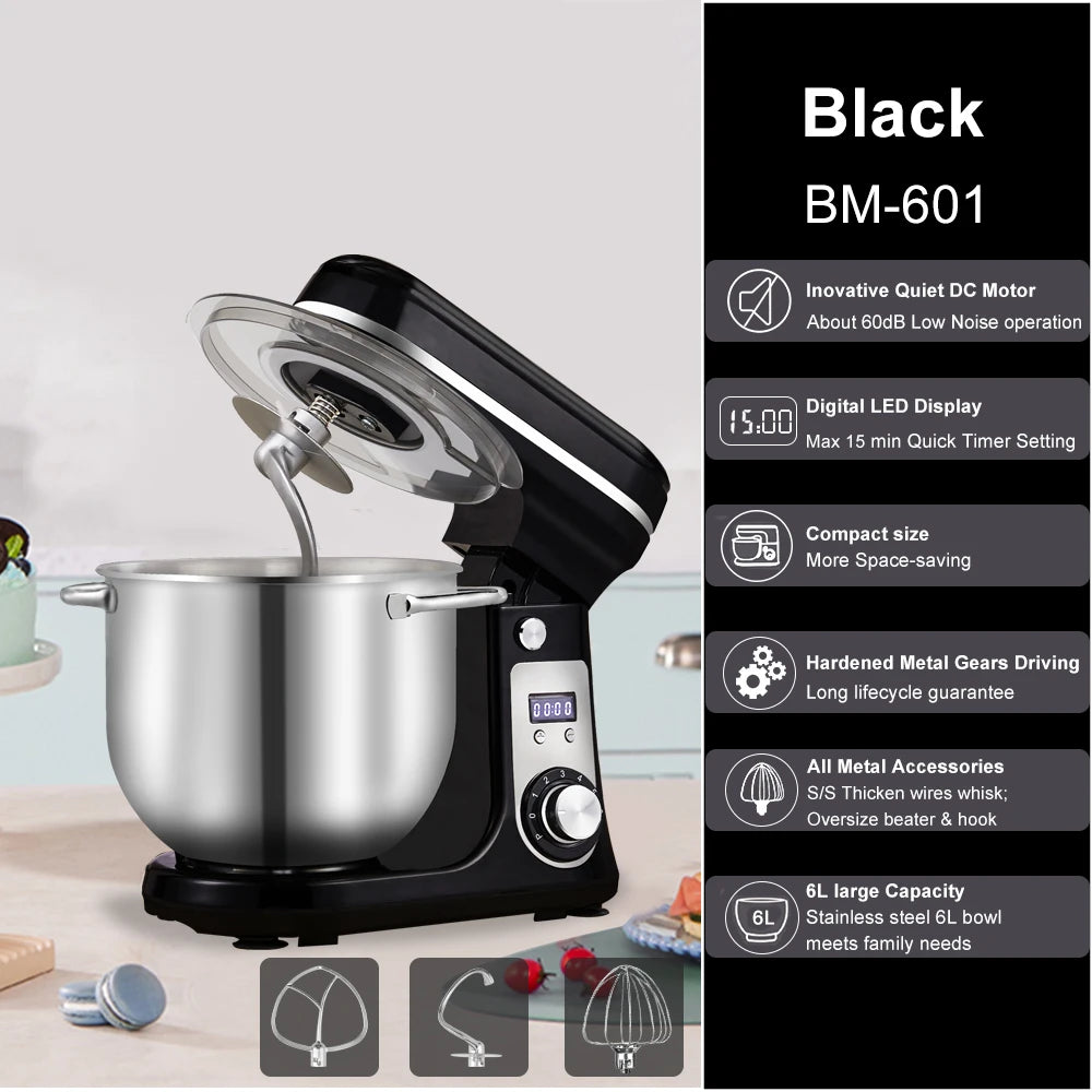 BioloMix 1200W Tilt Head Stand Mixer Dough Hook And Whisk