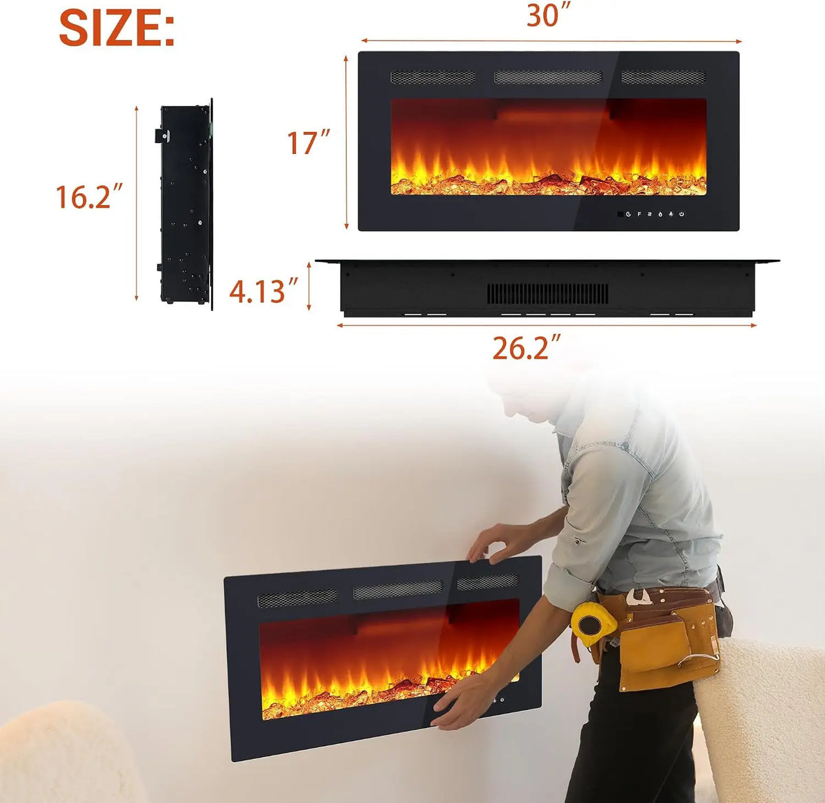 Tacleekii Wall Mounted Electric Fireplace With Remote Control