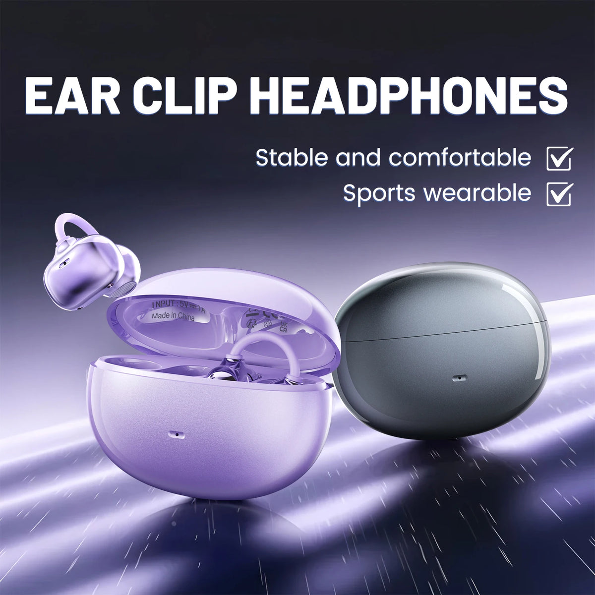INSONIXN Open-Ear Bluetooth Clip Earbuds With Microphone For Workouts