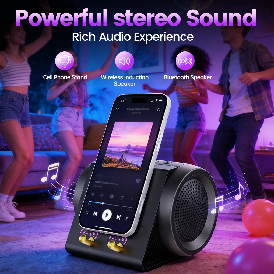 Wireless Induction Bluetooth Speaker With Phone Stand And Extended Playtime