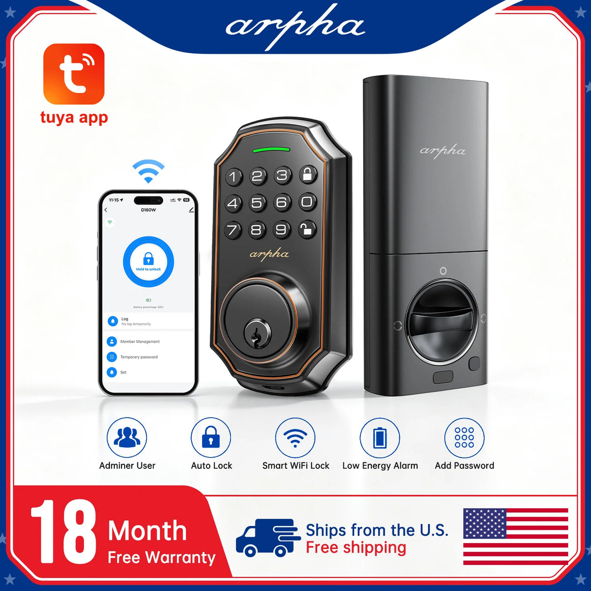 Smart WiFi Keyless Entry Electronic Deadbolt With Auto Lock Function