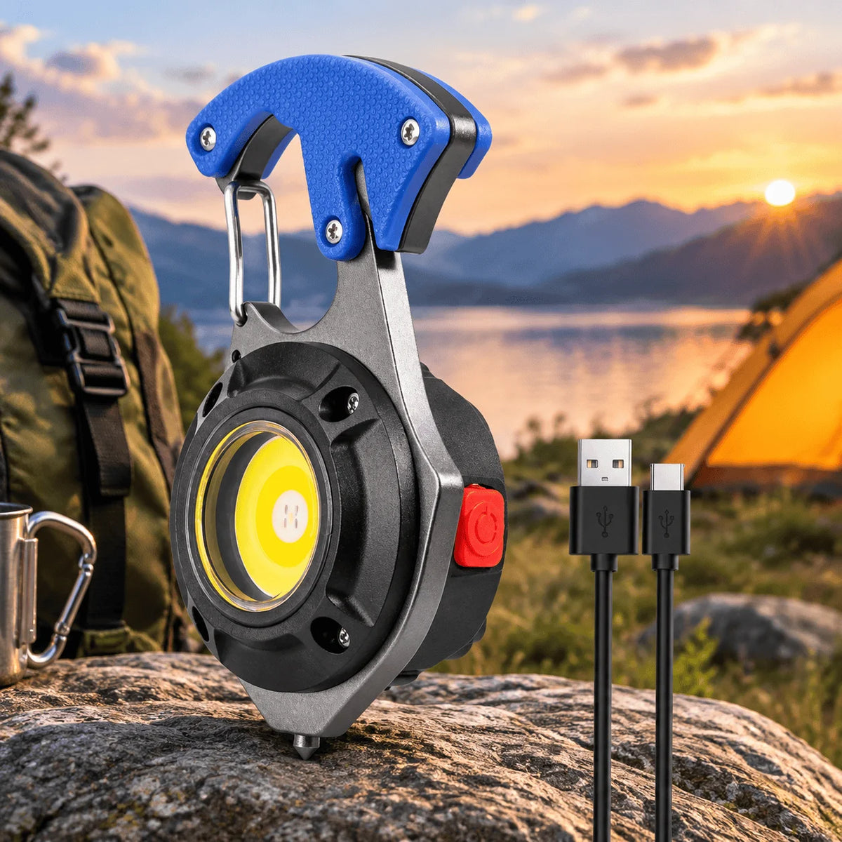 STONEGO Rechargeable COB LED Keychain Flashlight With Magnet And Tools