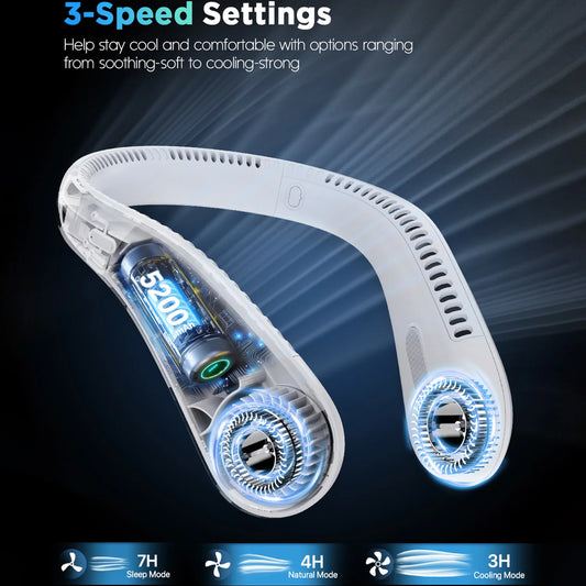Bladeless Wearable Neck Fan With LED Display USB Rechargeable