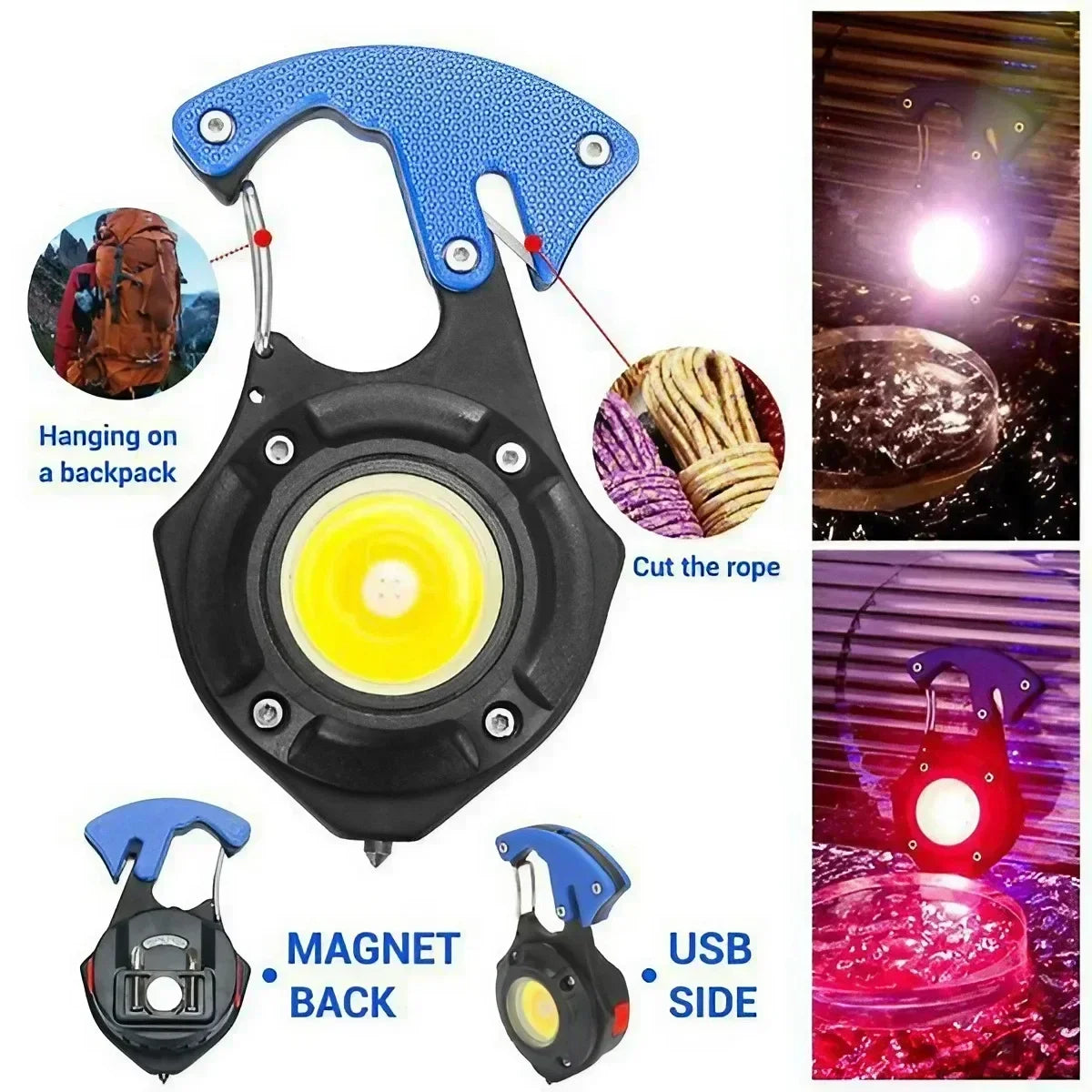 STONEGO Rechargeable COB LED Keychain Flashlight With Magnet And Tools