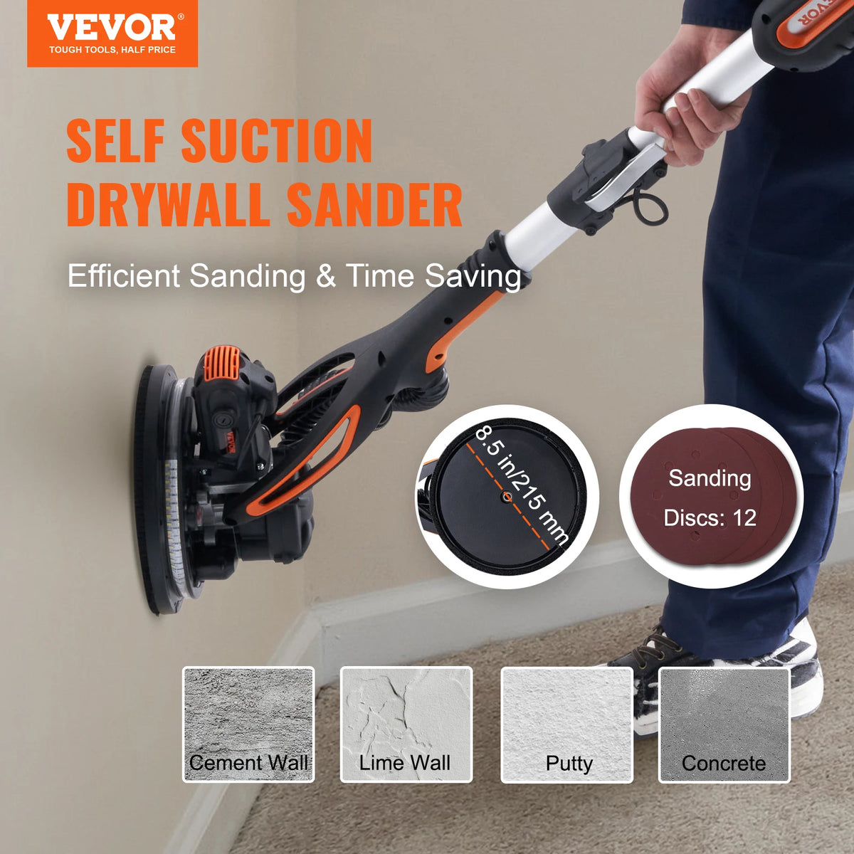 SucceBuy Electric Drywall Sander With Variable Speed And Self Suction Handle