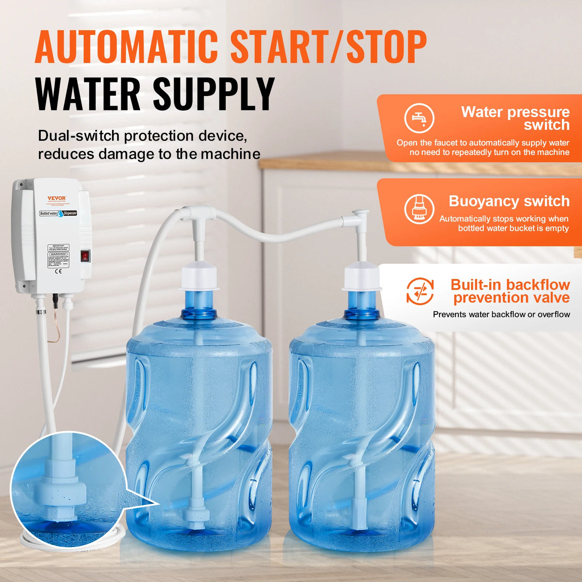 SucceBuy Automatic Double Pipe Bottled Water Dispenser Pump System