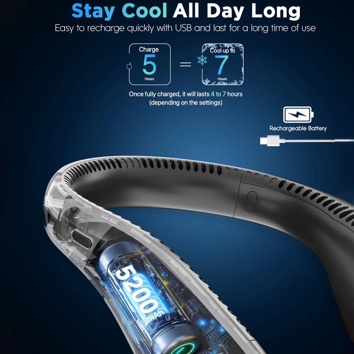 Bladeless Wearable Neck Fan With LED Display USB Rechargeable