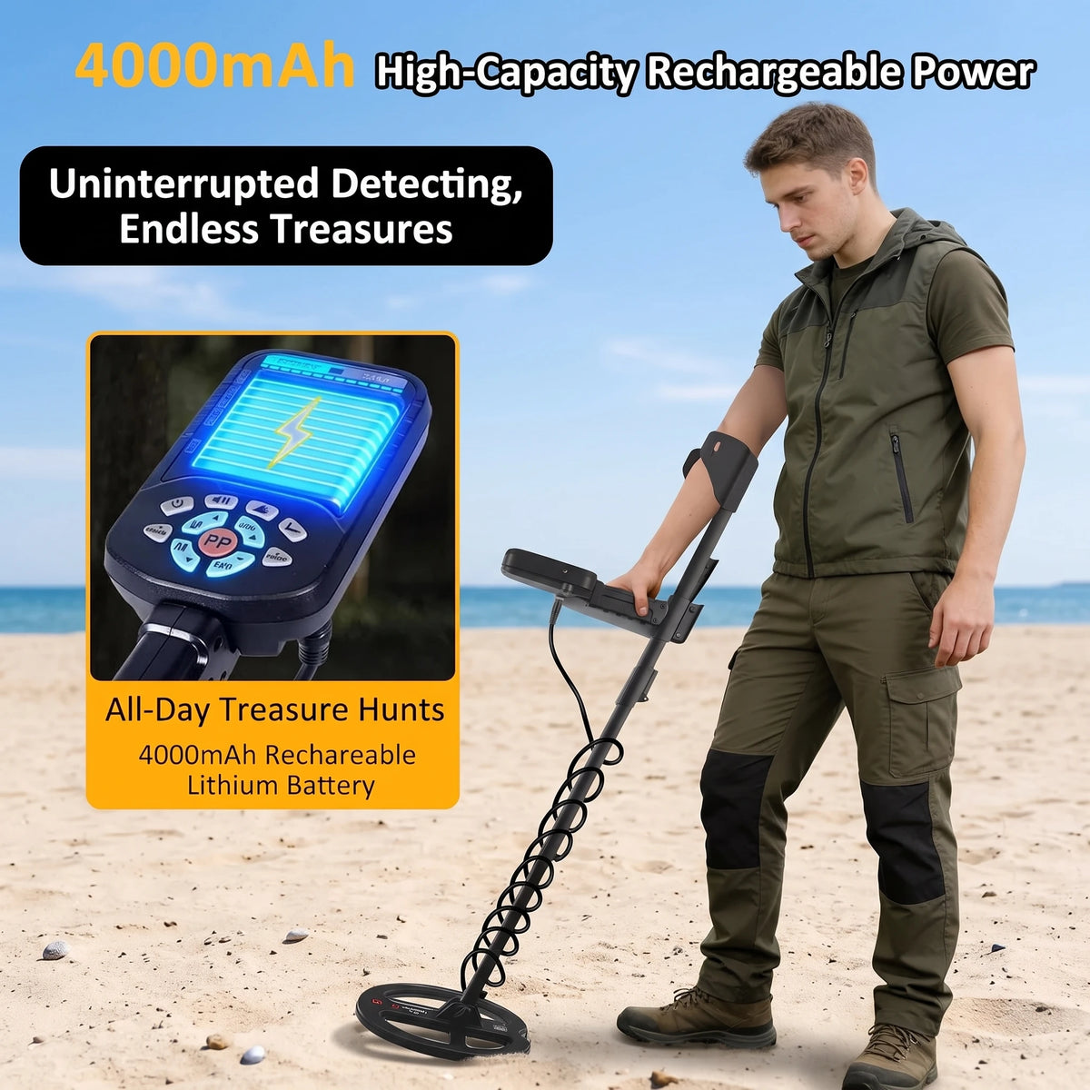 DIHO H30 Professional Rechargeable Metal Detector With Waterproof Coil