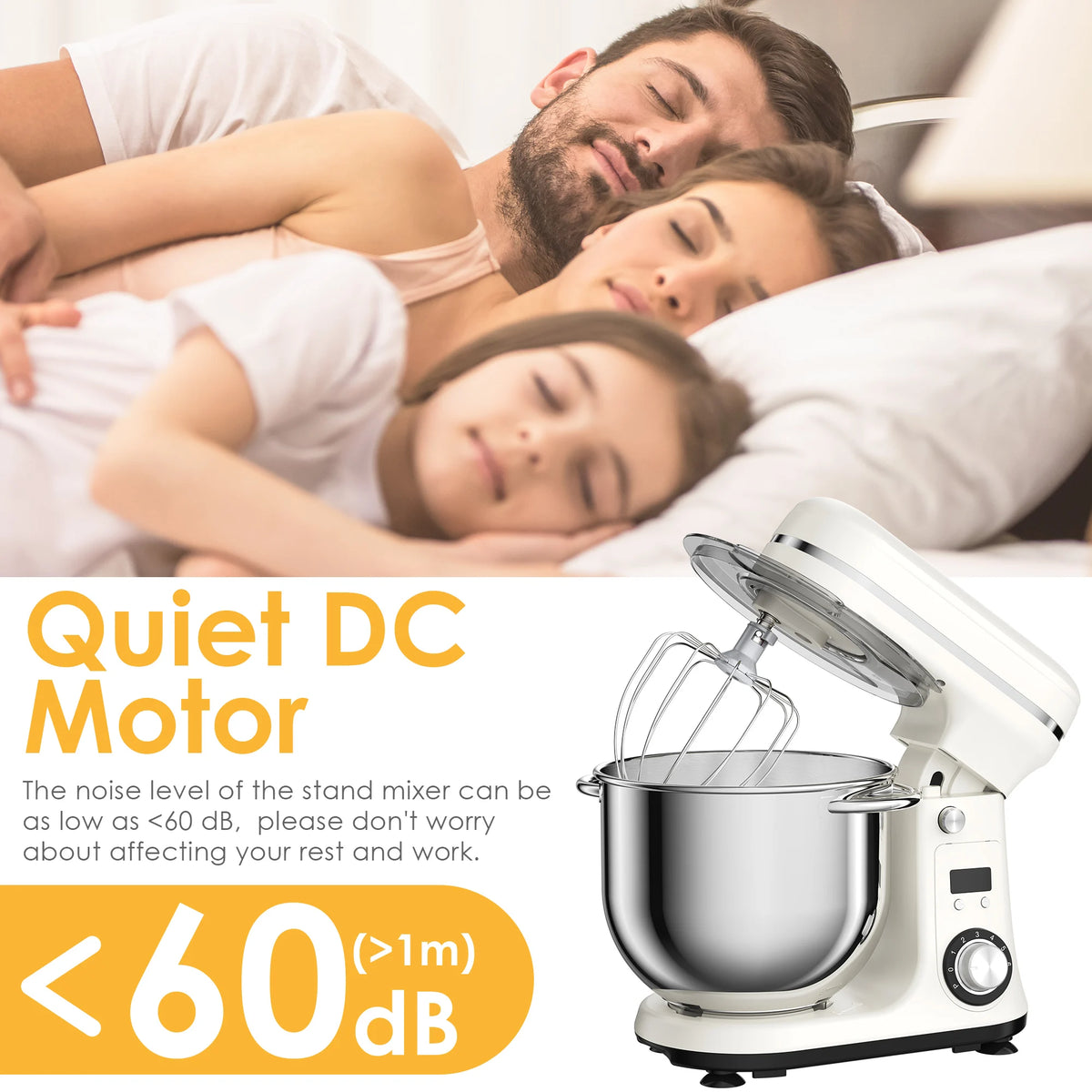 BioloMix 1200W Tilt Head Stand Mixer Dough Hook And Whisk