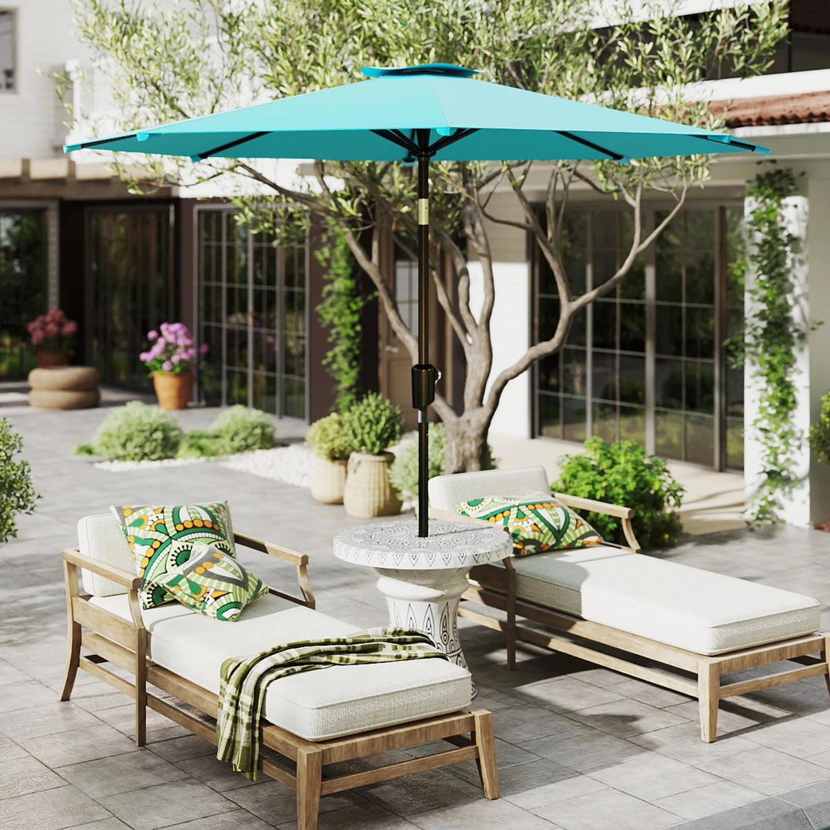 Patio Market Umbrella With Crank Lift Tilt And UV Protection