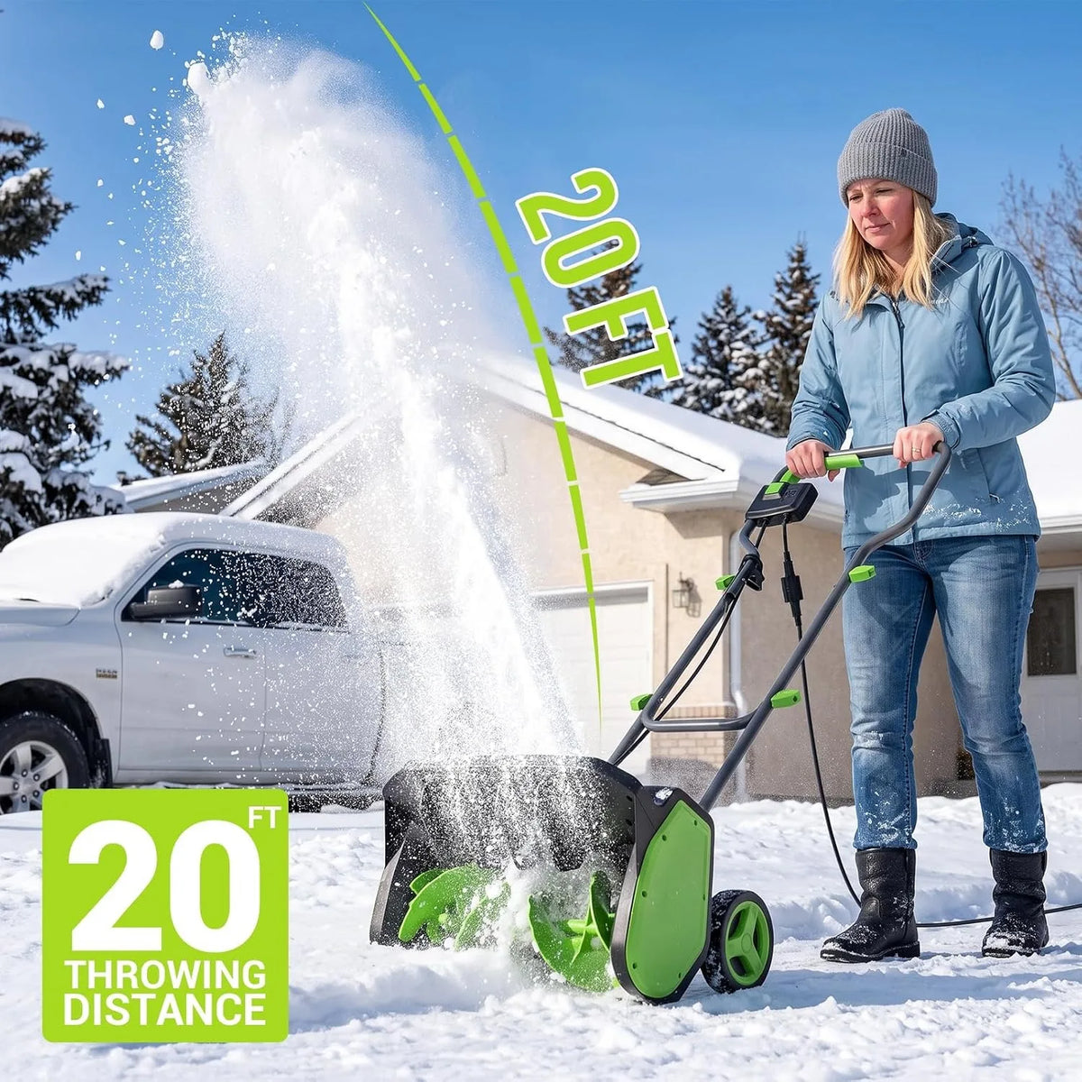 Deli Corded Electric Snow Shovel With Wheels And Safety Switch