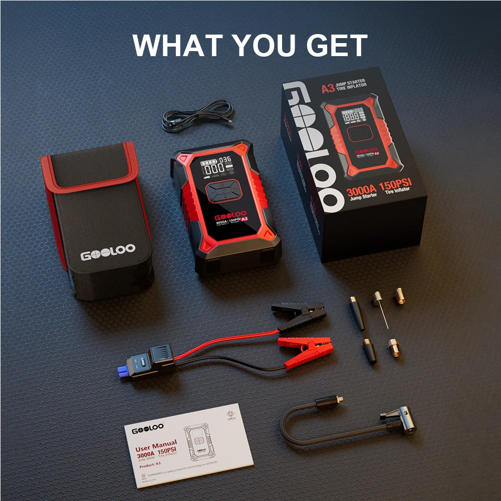 GOOLOO A3 3000A Portable Jump Starter With Air Compressor