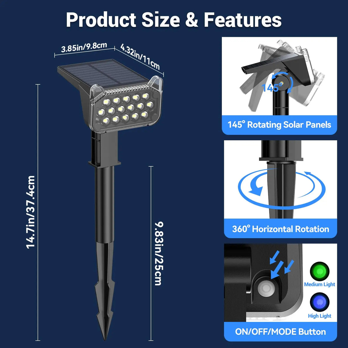 KPSTEK Solar Outdoor Spotlights Waterproof LED Landscape Lights