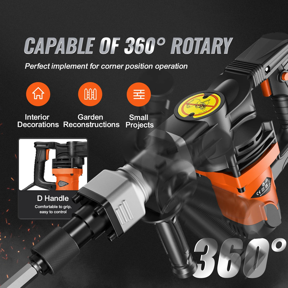 SucceBuy 1400W Electric Demolition Jack Hammer With Chisels Bits