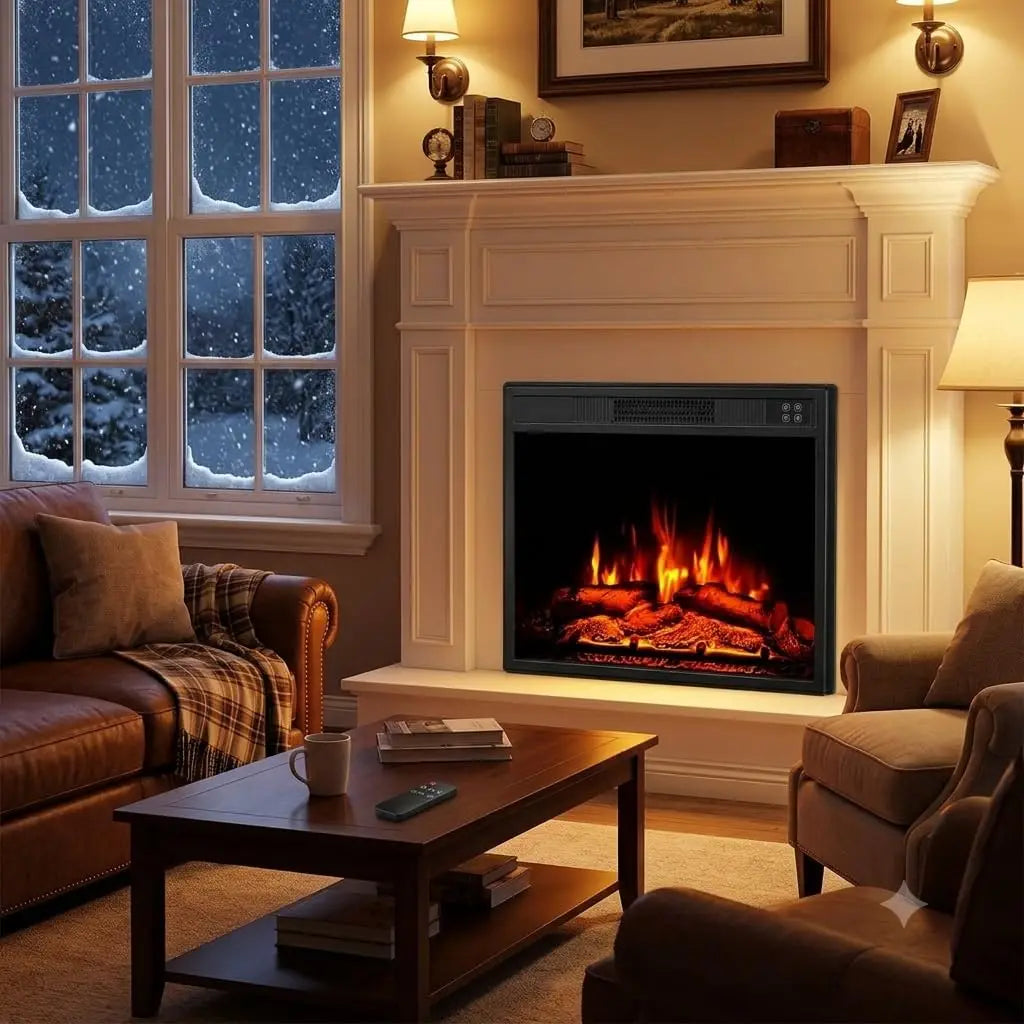 Recessed Electric Fireplace Insert With Remote And Adjustable Flame Settings
