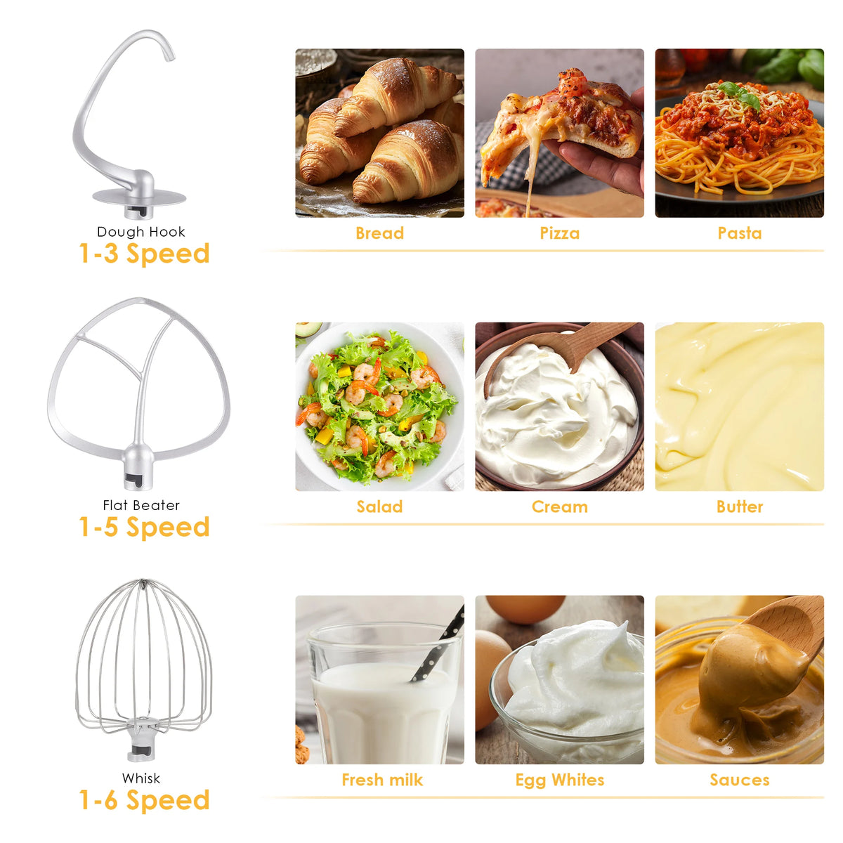 BioloMix 1200W Tilt Head Stand Mixer Dough Hook And Whisk