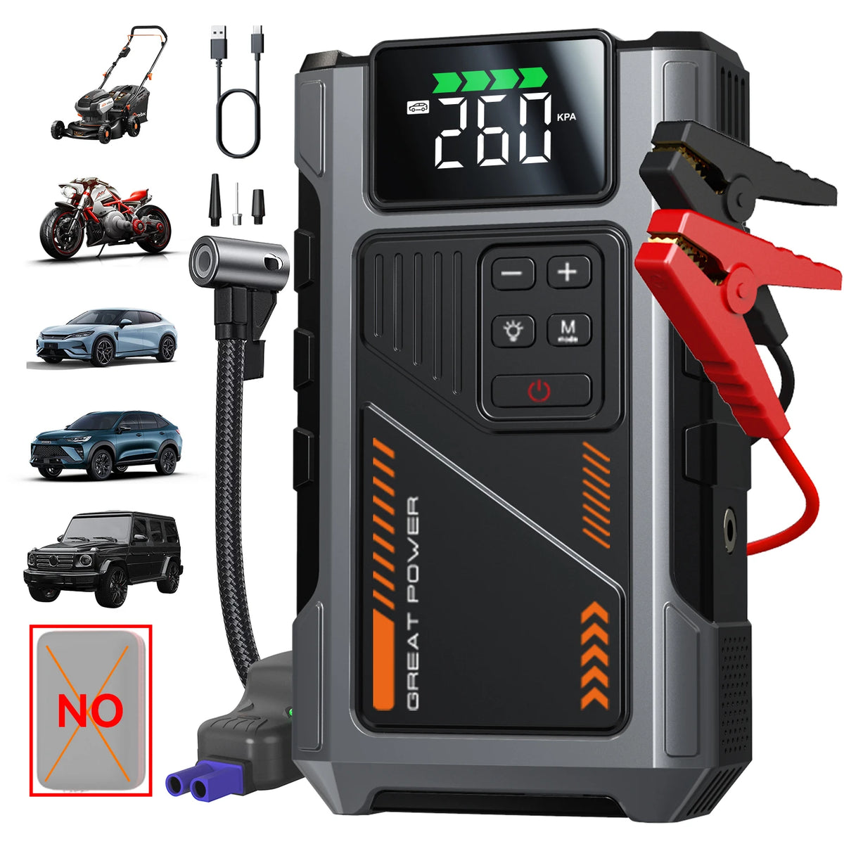Geeneu Portable Car Jump Starter With Integrated Air Compressor