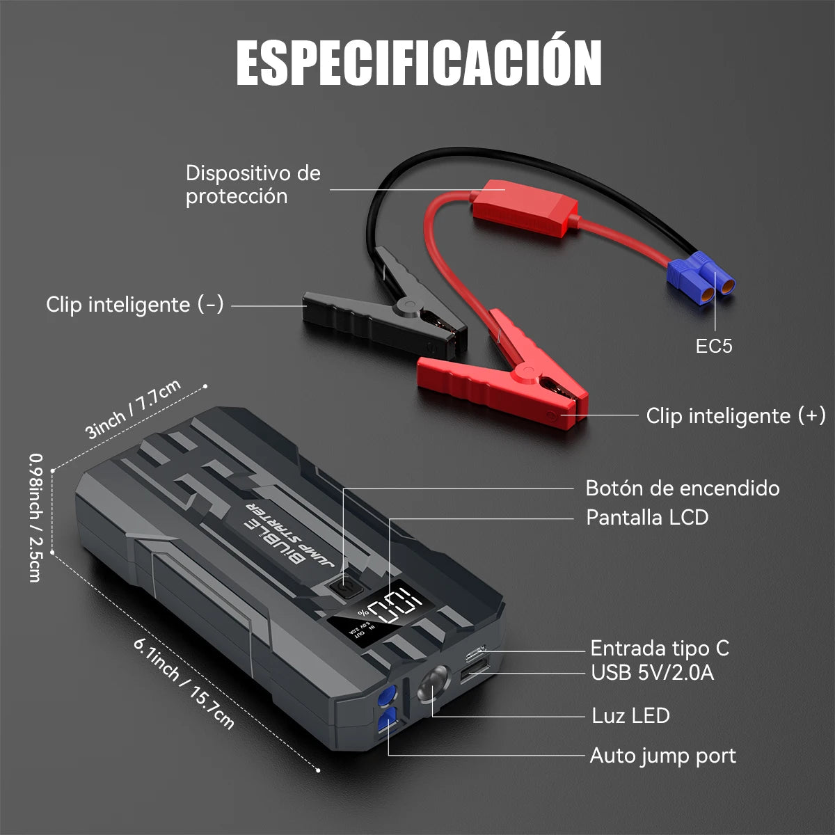 BIUBLE Portable Car Jump Starter With Smart Safety Cable