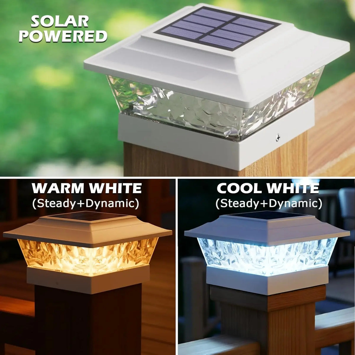 Solar Powered LED Post Cap Lights With Dual Lighting Modes