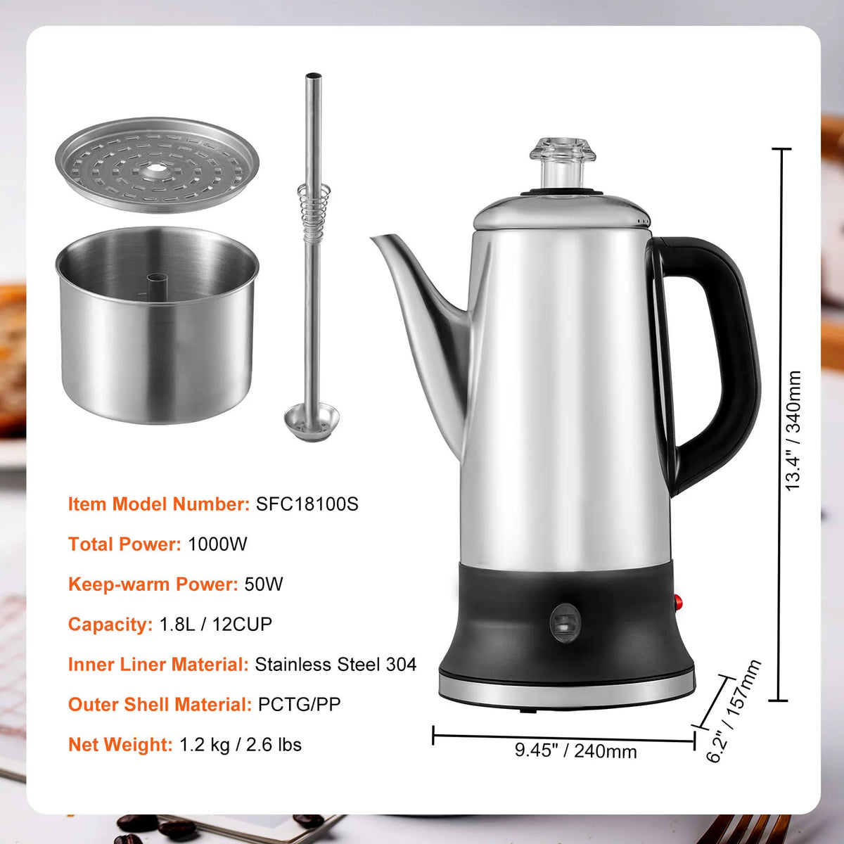 SucceBuy Electric Percolator Coffee Maker With Automatic Keep Warm Function