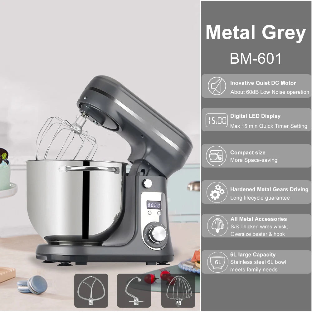 BioloMix 1200W Tilt Head Stand Mixer Dough Hook And Whisk