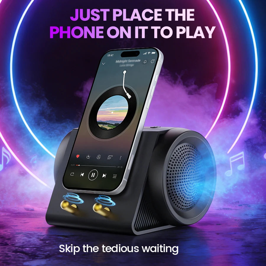 Wireless Induction Bluetooth Speaker With Phone Stand And Extended Playtime