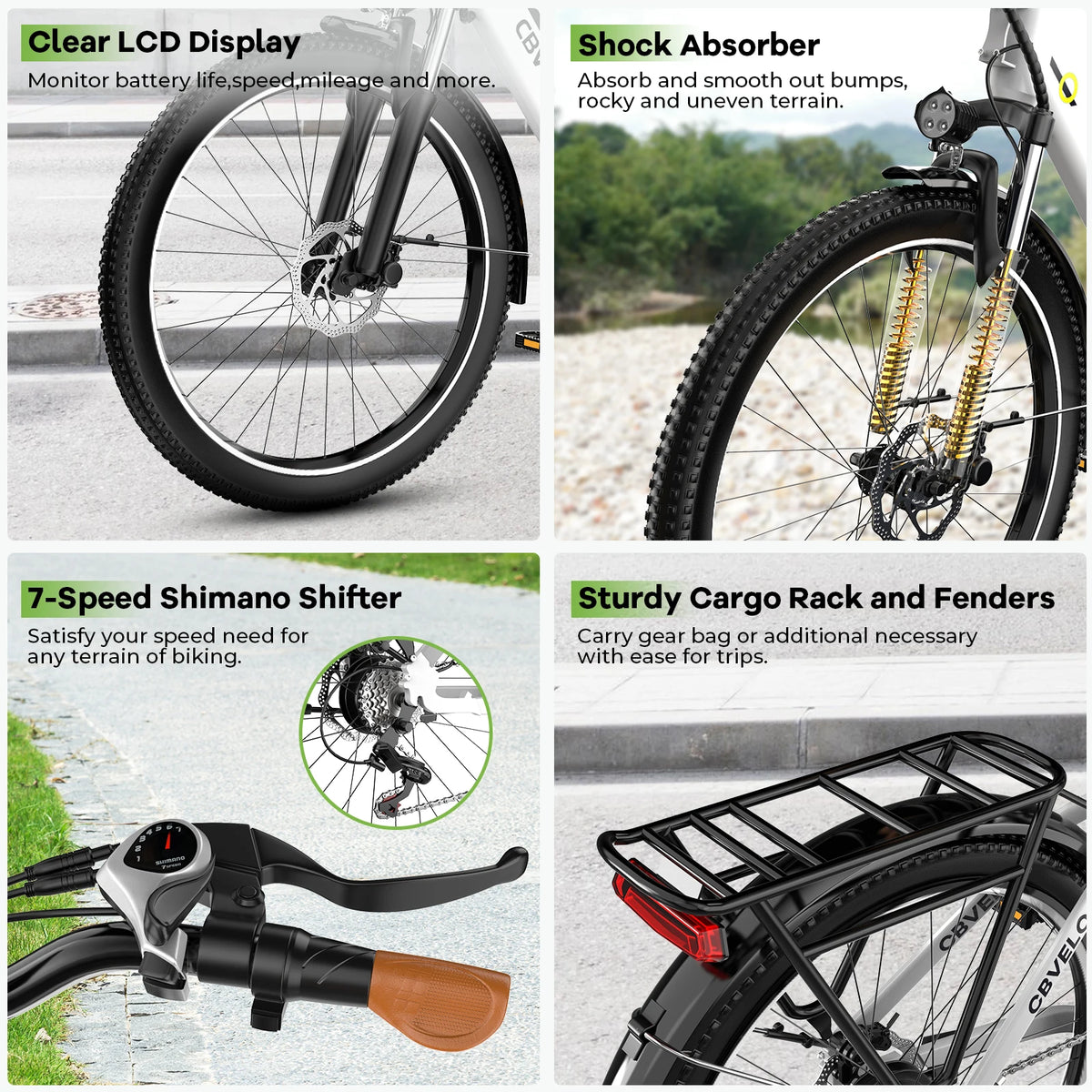 Cybervelo Urban Commute Electric Bike 1000W Peak Motor Detachable Battery