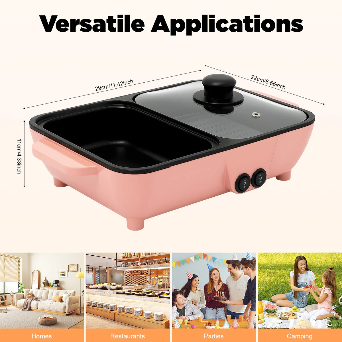 2 In 1 Electric Hot Pot And Griddle For Shabu Shabu Cooking