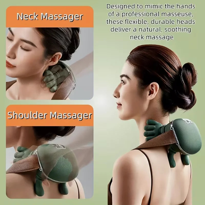 Wireless Bionic Heated Neck And Shoulder Massager With Finger Massage
