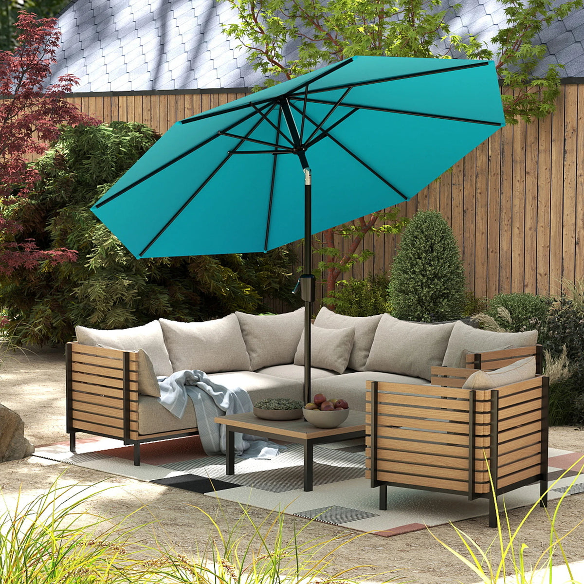 Patio Market Umbrella With Crank Lift Tilt And UV Protection