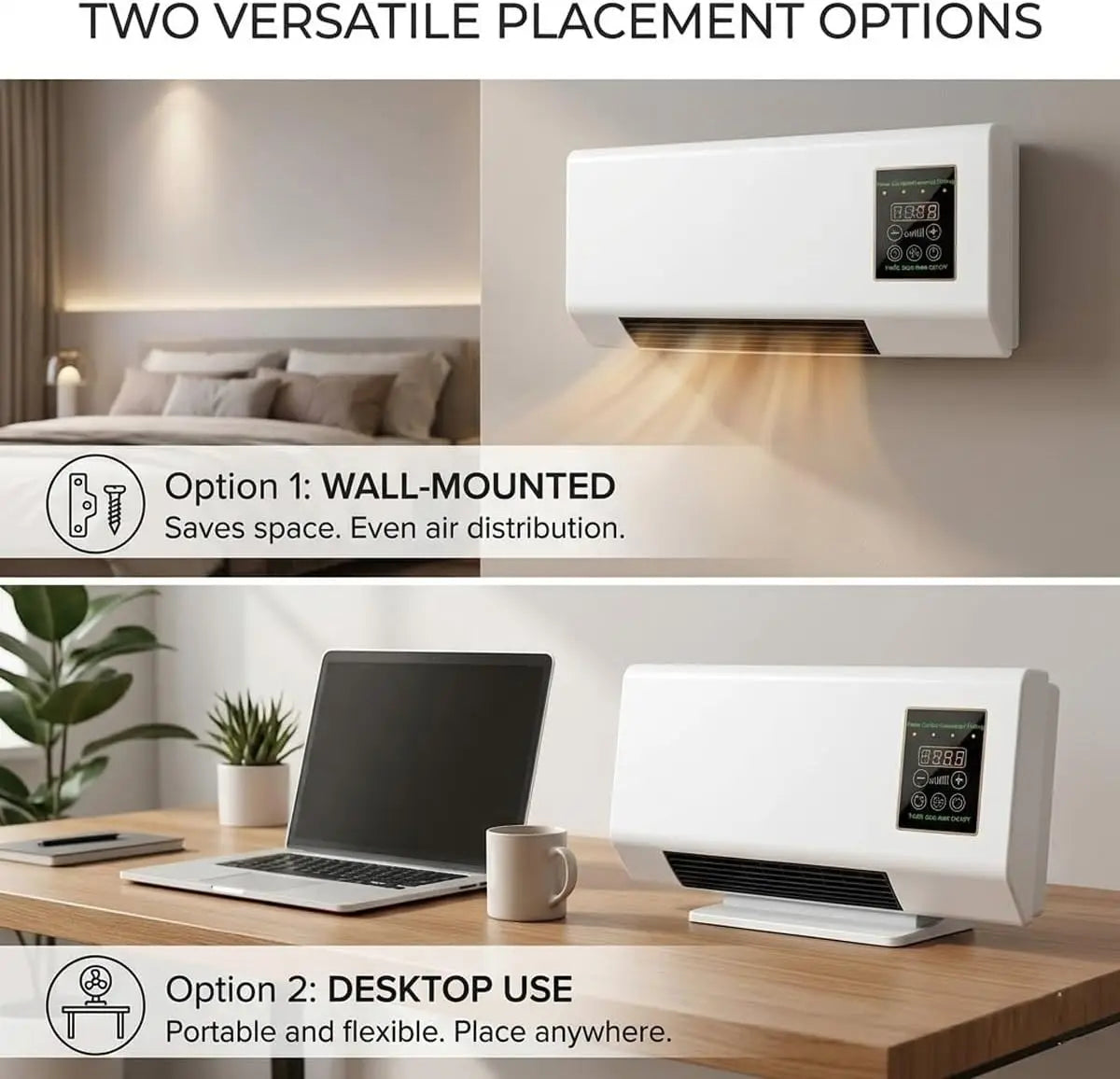 Wall Mounted Electric Heater And Fan With Remote Control