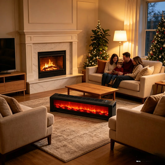 Electric Baseboard Fireplace Heater With Realistic LED Flame Effect Timer