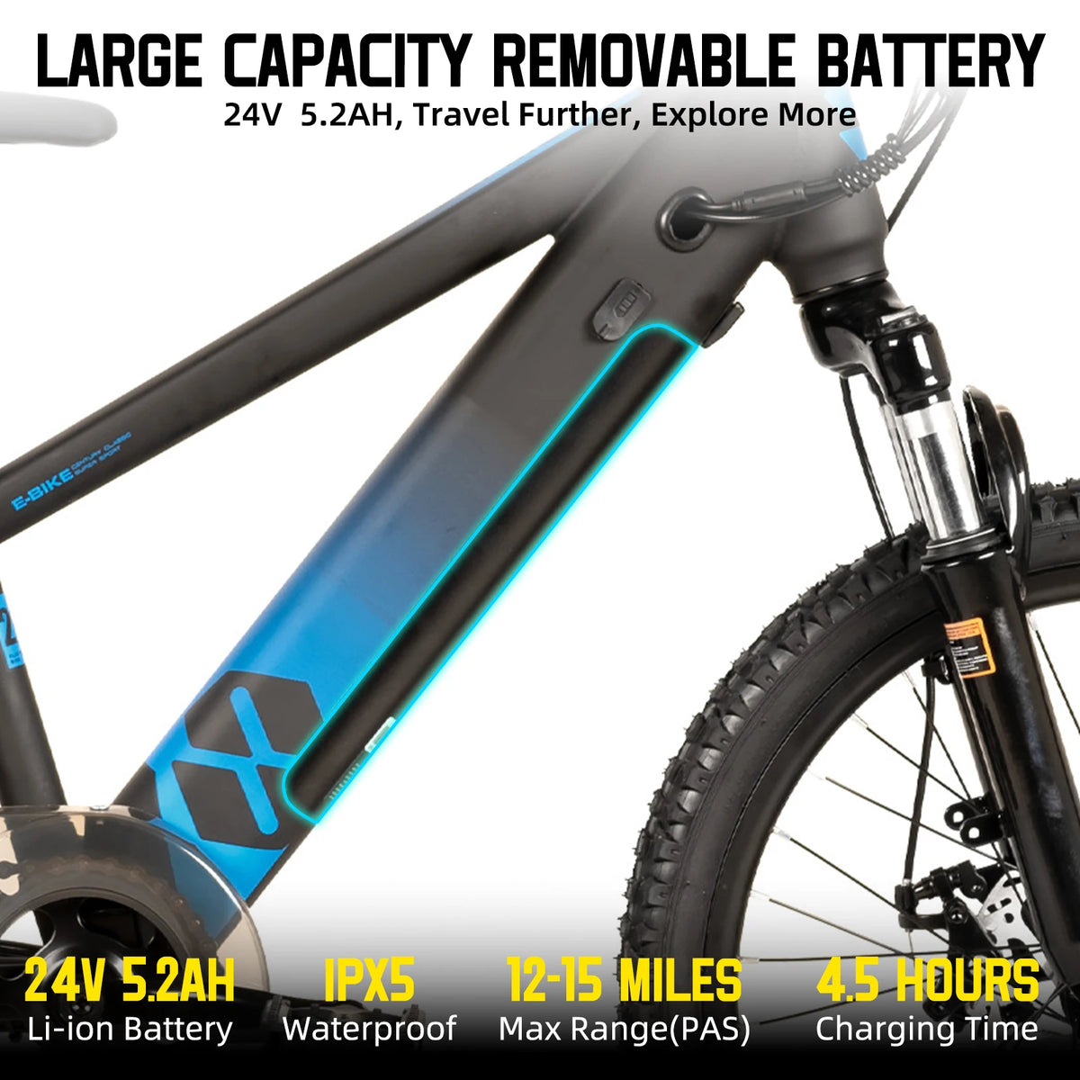 JOYSTAR Kids Electric Mountain Bike With Removable Battery Disc Brakes
