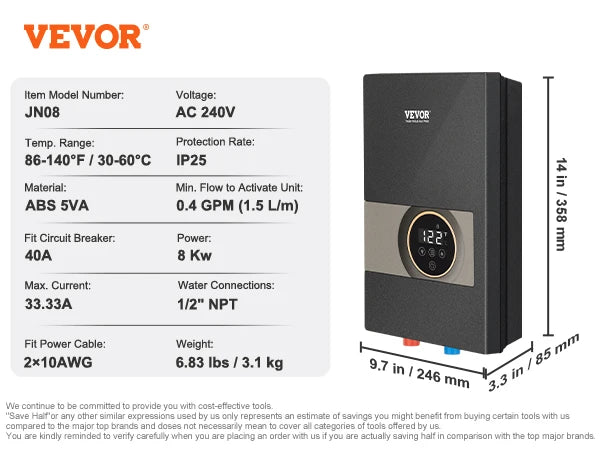 SucceBuy Instant Electric Water Heater With Digital Temperature Display