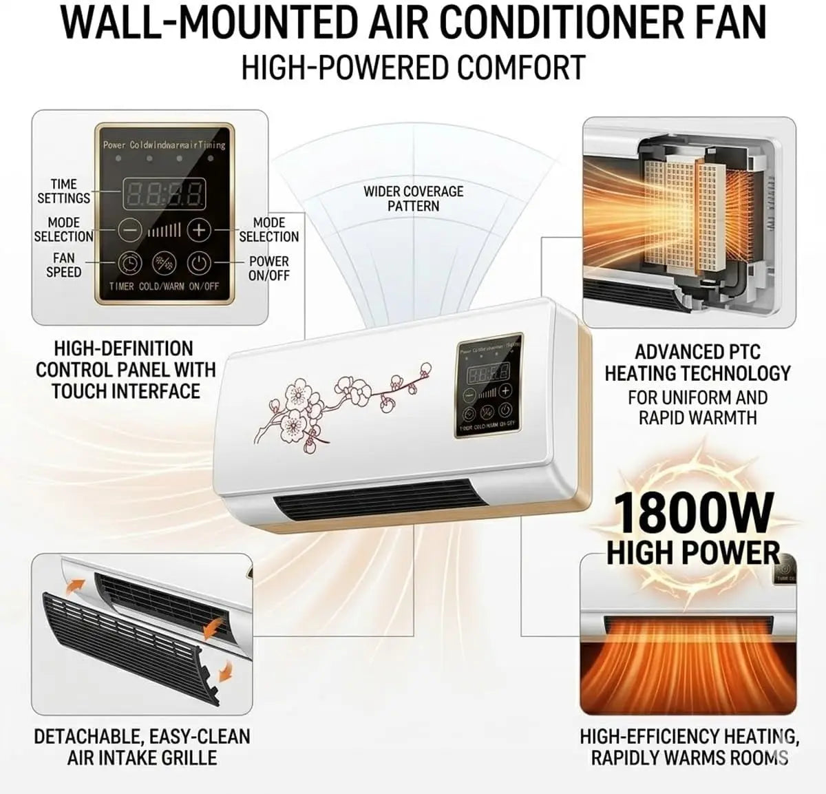 Wall Mounted Electric Heater And Fan With Remote Control