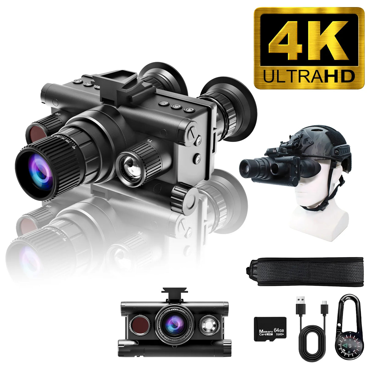Infrared Night Vision Binoculars With Tactical Light and Head Mount Support