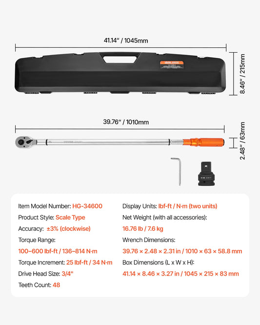 SucceBuy Dual Direction Click Torque Wrench Set for Auto Repair