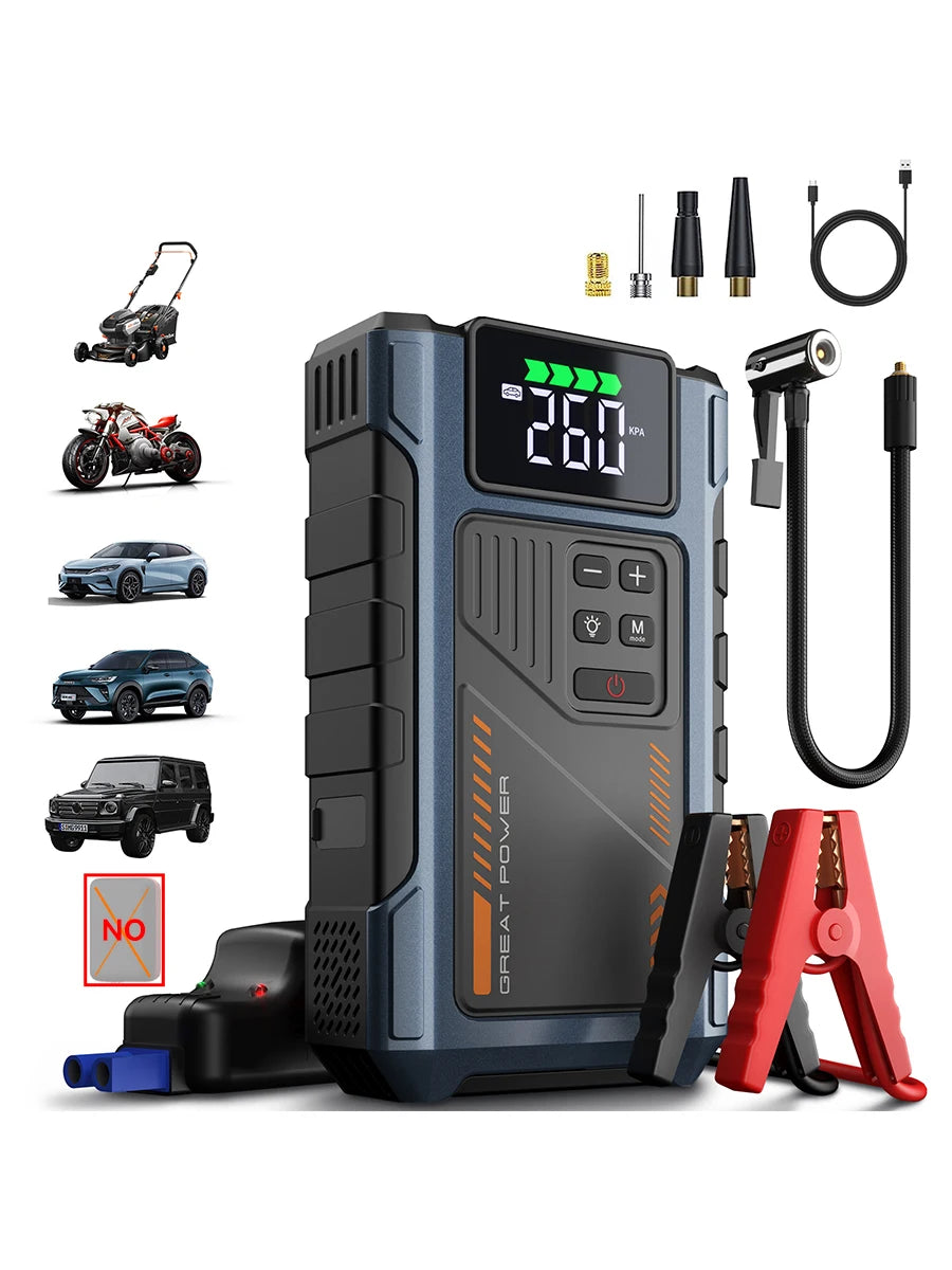 Geeneu Portable Car Jump Starter With Integrated Air Compressor