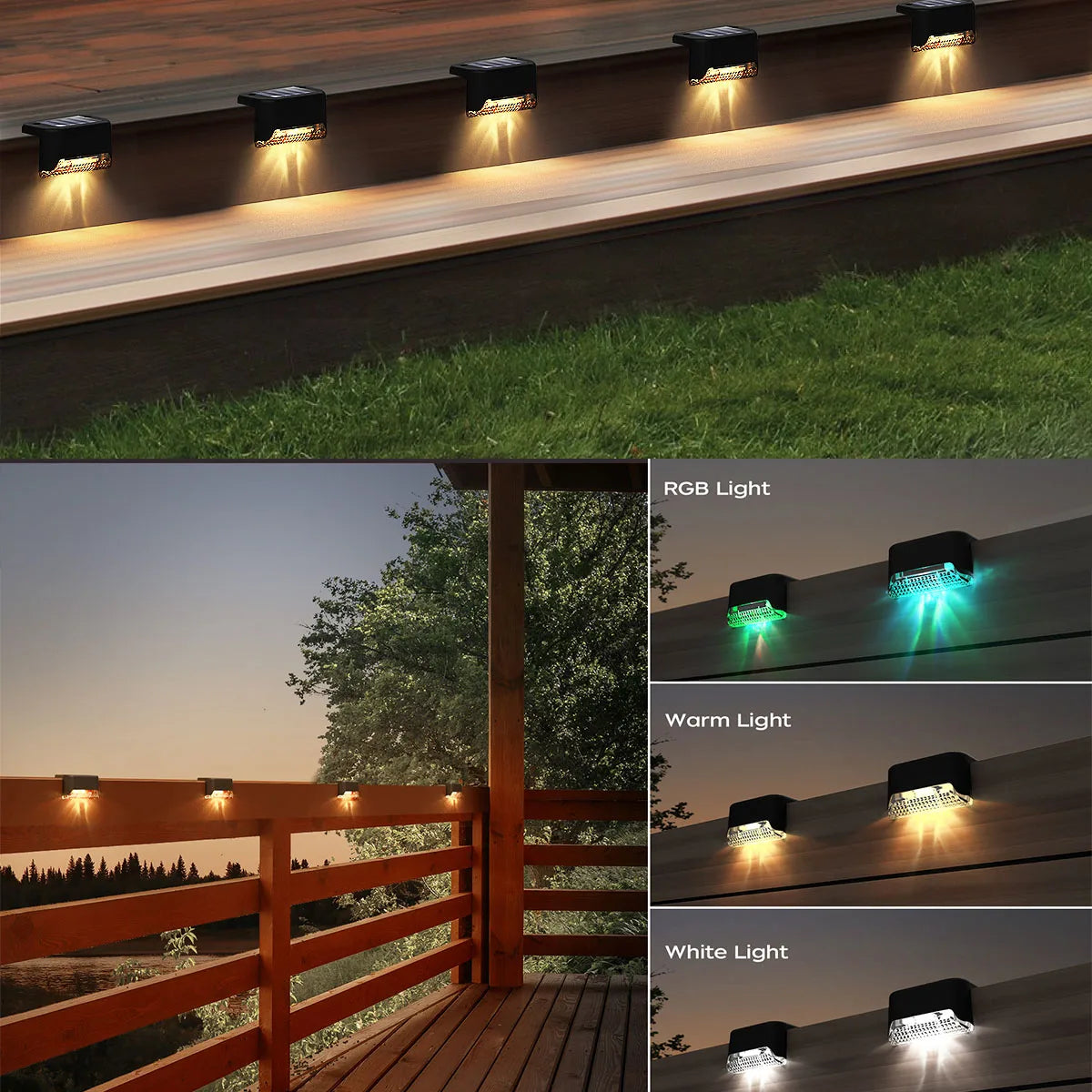 Solar Powered Deck Step Lights Outdoor Waterproof LED Stair Lighting
