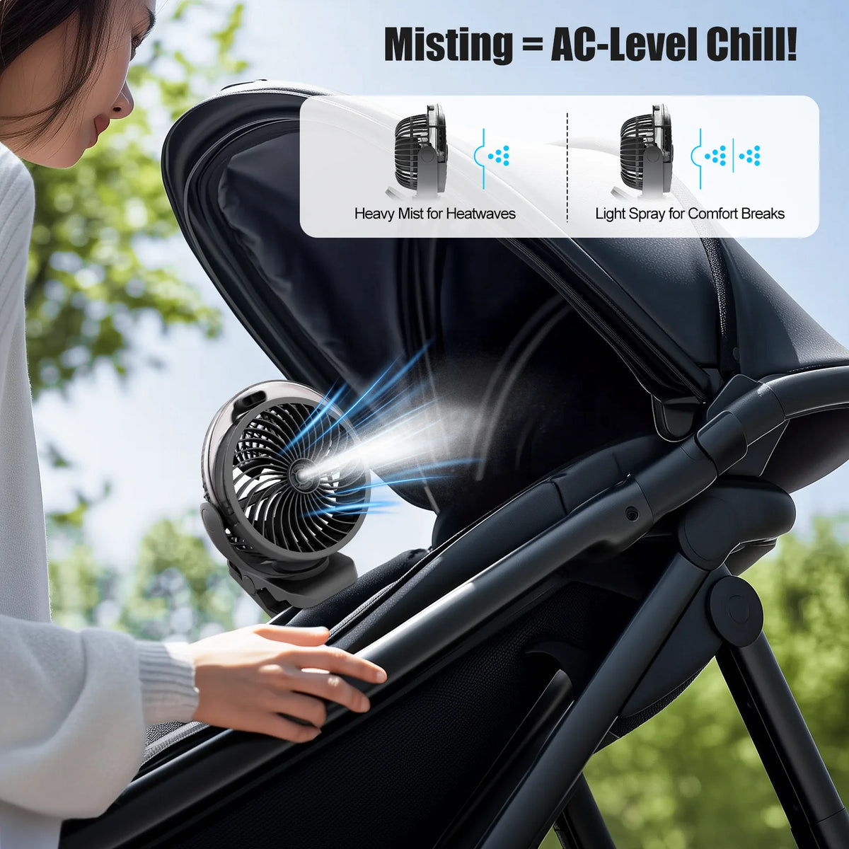 Portable Clip On Mist Cooling Fan Rechargeable Adjustable Desk Fan