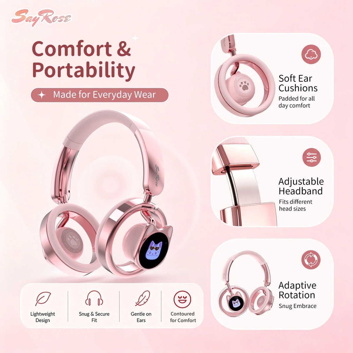 SayRose Cat Ear Open Back Bluetooth Wireless Headphones \