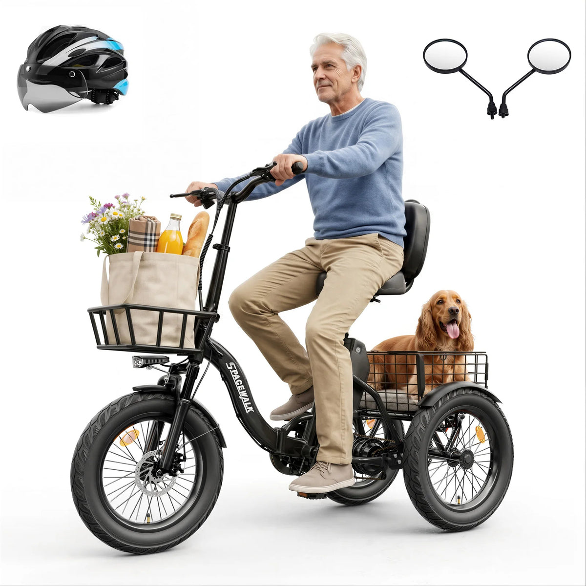 Spacewalk 1200W Folding Electric Trike With Adult Cargo Basket