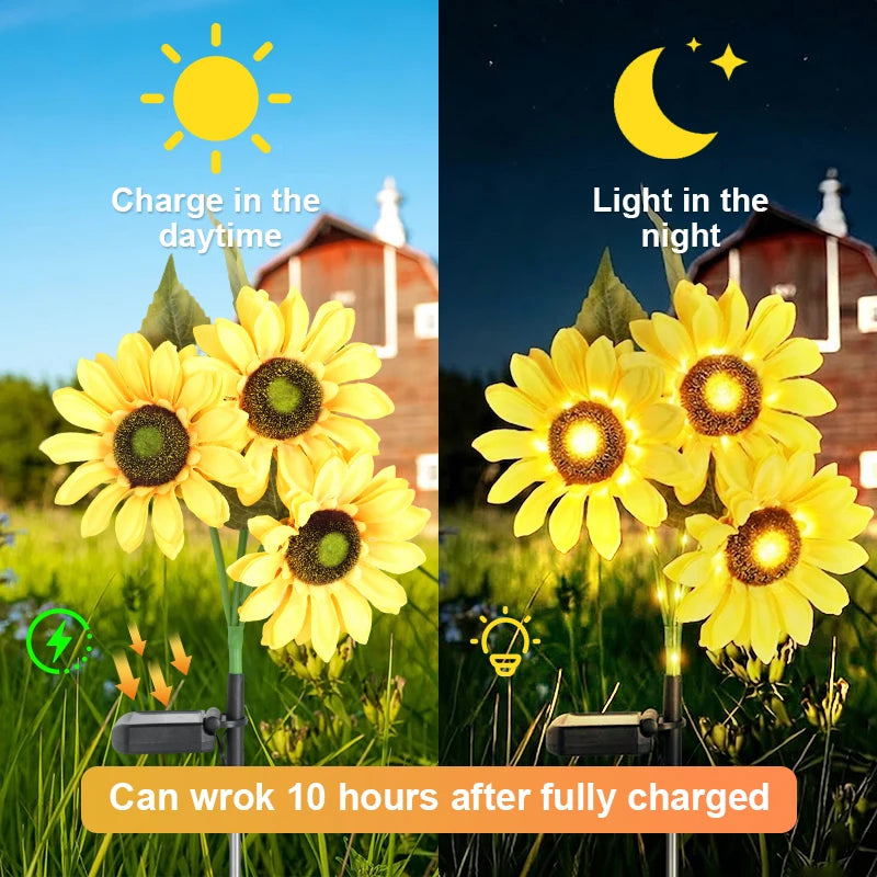 FAMCDC Solar Powered Sunflower Garden Lights Outdoor Waterproof LED